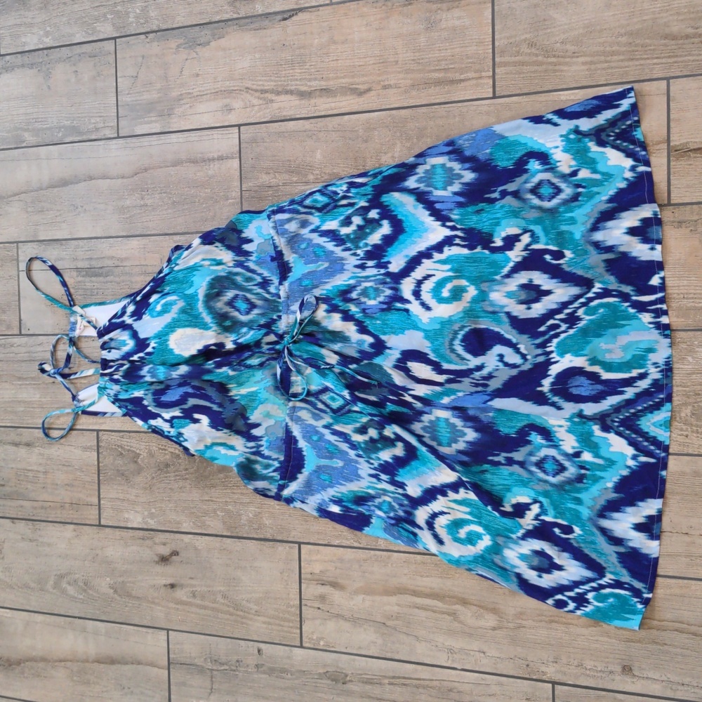 Women's Athleta Ikat Tie Dye Halter Top Dress Adjustable Waist, Neckline